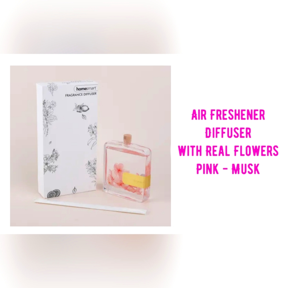Real flowers glass air freshener diffuser, Pink, NIB